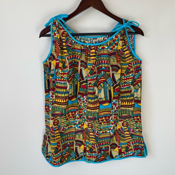 VINTAGE 80s Egyptian Tunic-Style Brightly Colored Shirt with Shoulder Ties - Picture 2 of 8